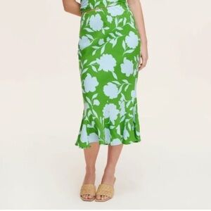 Kate Spade x Target Fit & Flare Green & Blue Floral Linen Midi Skirt NWT - L